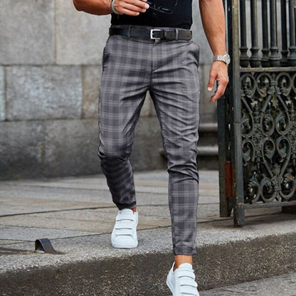 Gbolsos Spring Fashion Plaid Pencil Pants For Mens Vintage Mid Waist Button Trouser Male Summer Casual Long Pants Streetwear