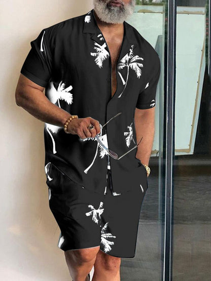 Gbolsos Summer Short Sleeve Beach Shirts And Shorts Sets Men Fashion Printed Two Piece Suits For Mens Clothing Casual Loose Outfits