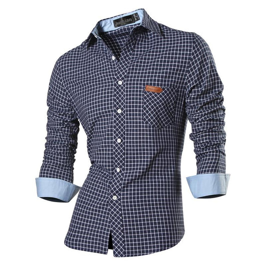 Jeansian Men's Casual Dress Shirts Fashion Desinger Stylish Long Sleeve Slim Fit 8615 Navy2