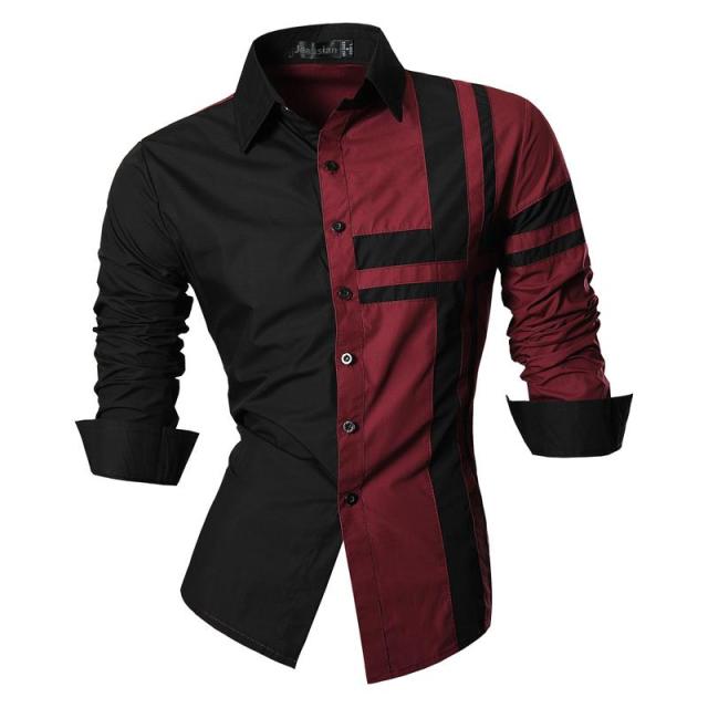 GbolsosJeansian Men's Dress Shirts Casual Stylish Long Sleeve Designer Button Down Slim Fit 8397 WineRed