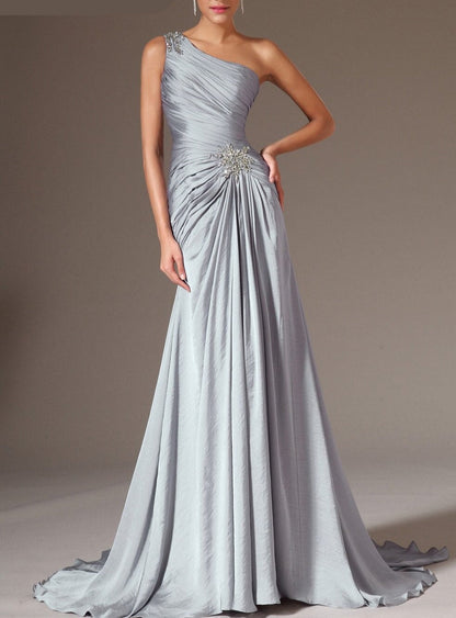 Gbolsos New Stylish Wedding Reception Dress, One Shoulder Prom Gown,Pleated Mermaid Evening Dresses