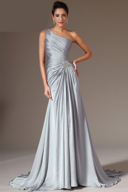 Gbolsos New Stylish Wedding Reception Dress, One Shoulder Prom Gown,Pleated Mermaid Evening Dresses