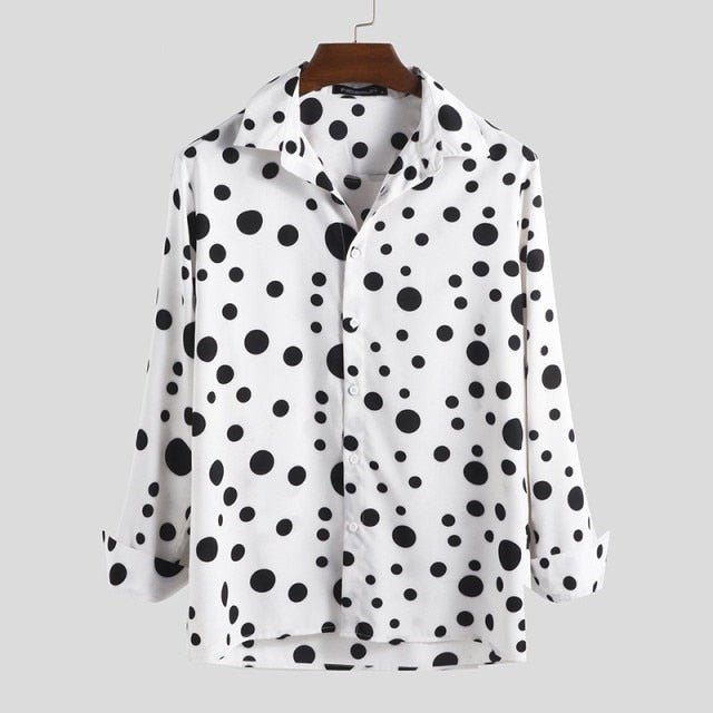 Men Slim Big Polka Dot Long Sleeve Shirts Business Fitness Leisure Lapel Neck Buttons Tops INCERUN Camisas Hombre Size S-5XL