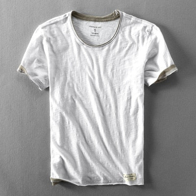 Men Summer Fashion Brand Japan Style Bamboo Cotton Solid Color Short Sleeve T-shirt Male Casual Simple Thin White Tee Tshirts