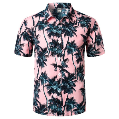 Men's Holiday Casual Short Sleeve Aloha Hawaiian Shirt Short Sleeve Palm Tree Printed Tropical Aloha Blue Shirts Camisa Hawaiana