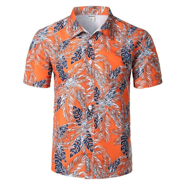 Men's Holiday Casual Short Sleeve Aloha Hawaiian Shirt Short Sleeve Palm Tree Printed Tropical Aloha Blue Shirts Camisa Hawaiana