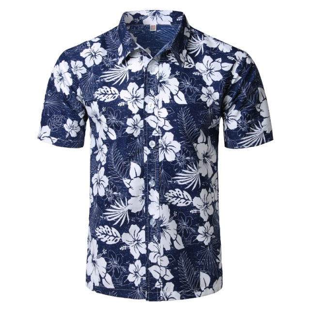 Men's Holiday Casual Short Sleeve Aloha Hawaiian Shirt Short Sleeve Palm Tree Printed Tropical Aloha Blue Shirts Camisa Hawaiana