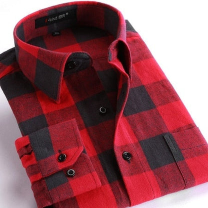 Men's Plaid Cotton Shirt Chest Pocket Smart Casual Classic Contrast Standard-fit Long Sleeve Dress Shirts