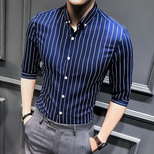 Gbolsos2021 New Shirts for Men Clothing Korean Slim Fit Half Sleeve Shirt Men Casual Plus Size Business Formal Wear Chemise Homme 5XL-M