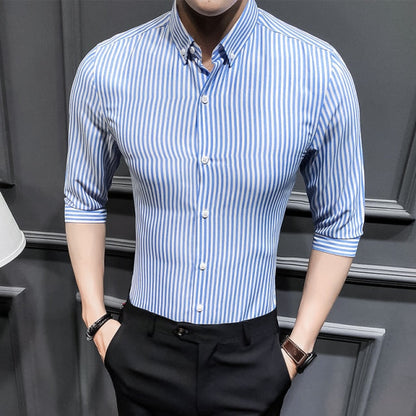 Gbolsos2021 New Shirts for Men Clothing Korean Slim Fit Half Sleeve Shirt Men Casual Plus Size Business Formal Wear Chemise Homme 5XL-M