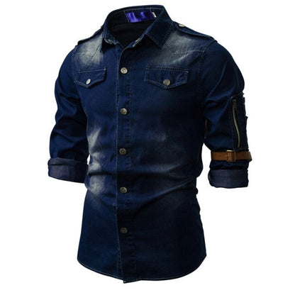 Men Denim Jeans Shirt Autumn Long Sleeved Shirts Casual Slim Retro Denim Tops