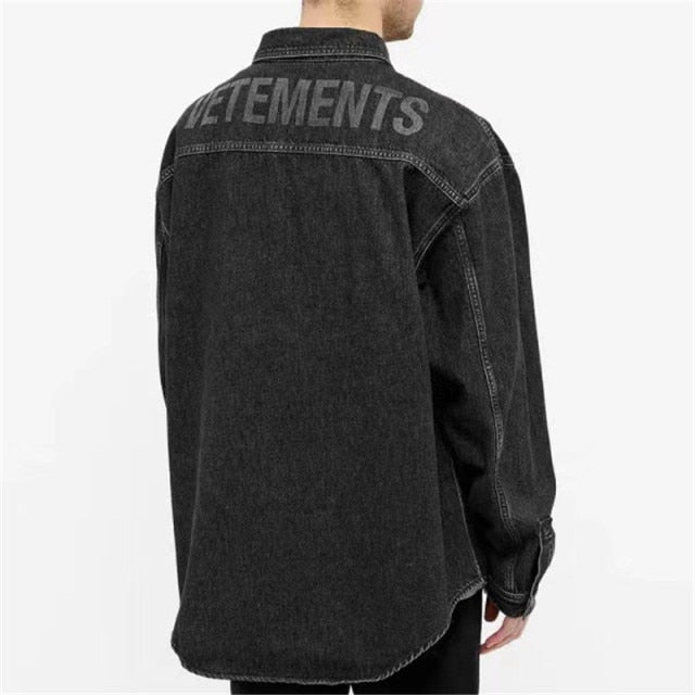 Black Vetements Denim Jacket Women 1:1 High Quality Wash and make old Big Logo Behind Cowboy VTM Coat Jean