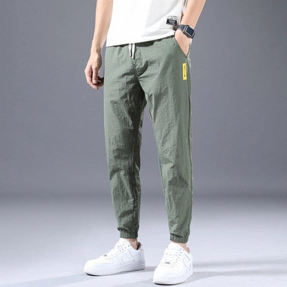 Ice Silk Pants Men's Summer Thin Section Trend Wild Loose Casual Pants Sports Pants Quick-drying Harlan Nine-point Pants