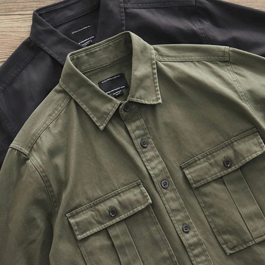 Gbolsos2021 Male Cargo Work Shirts New 100% Cotton Military Shirt Men Long Sleeve Casual Dress Ami Kaji American Retro Shirt