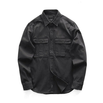 Gbolsos2021 Male Cargo Work Shirts New 100% Cotton Military Shirt Men Long Sleeve Casual Dress Ami Kaji American Retro Shirt