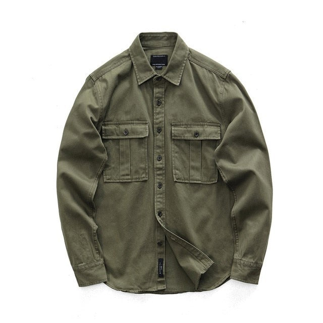 Gbolsos2021 Male Cargo Work Shirts New 100% Cotton Military Shirt Men Long Sleeve Casual Dress Ami Kaji American Retro Shirt