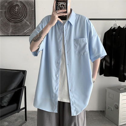 GbolsosMen's Solid Color Shirts 2021 Summer Fashion Woman Short Sleeve Shirt Casual Oversize Tops Male Clothing