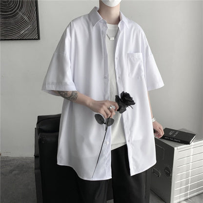 GbolsosMen's Solid Color Shirts 2021 Summer Fashion Woman Short Sleeve Shirt Casual Oversize Tops Male Clothing