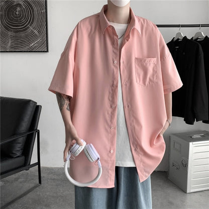 GbolsosMen's Solid Color Shirts 2021 Summer Fashion Woman Short Sleeve Shirt Casual Oversize Tops Male Clothing