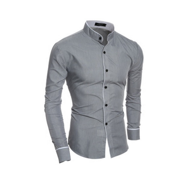 Hirigin Men Luxury Smart Casual Formal Shirt Blouses Long Sleeve Slim Pure Colors Fit Business Shirts Tops Tee