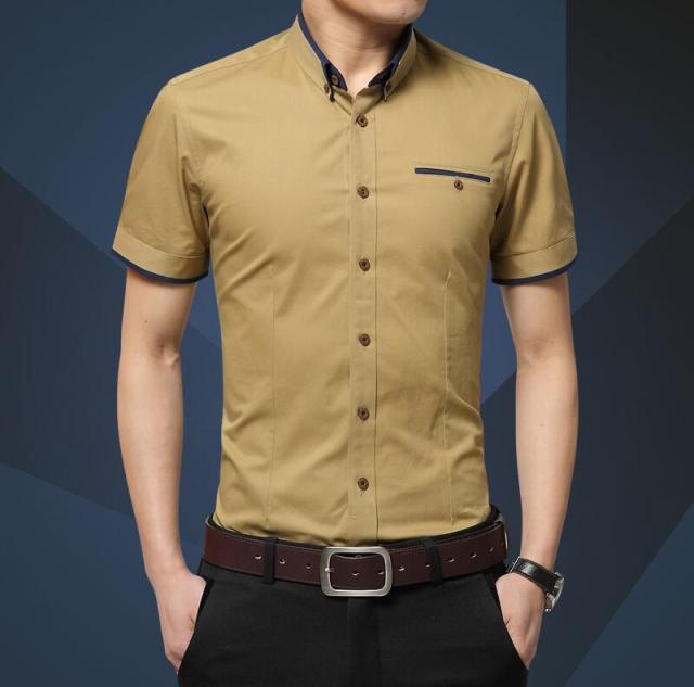 Gbolsos2021 New Summer Casual Shirt Men Good Quality Mens Dress Shirts Solid Slim Fit Short Sleeve Men's Clothing Asian Size 5XL