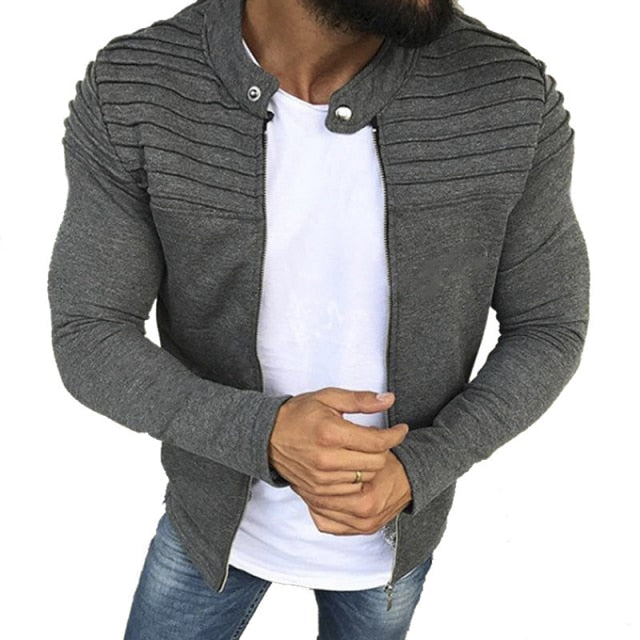 Gbolsos2021New Fashion Sports Casual Men Jacket Men's Autumn Pleats Slim Stripe Fit Jacket Zipper Long Sleeve Coat Cardigan Coat M-XXXL