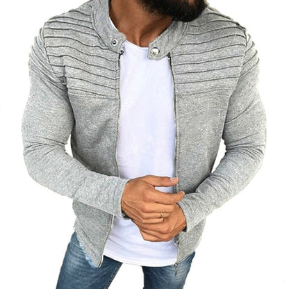 Gbolsos2021New Fashion Sports Casual Men Jacket Men's Autumn Pleats Slim Stripe Fit Jacket Zipper Long Sleeve Coat Cardigan Coat M-XXXL