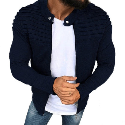 Gbolsos2021New Fashion Sports Casual Men Jacket Men's Autumn Pleats Slim Stripe Fit Jacket Zipper Long Sleeve Coat Cardigan Coat M-XXXL