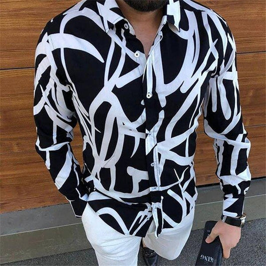 Gbolsos2021 New Punk Style Men's Silk Satin Digital printing Shirts Male Slim Fit Long Sleeve Flower Print Casual Party Shirt Tops