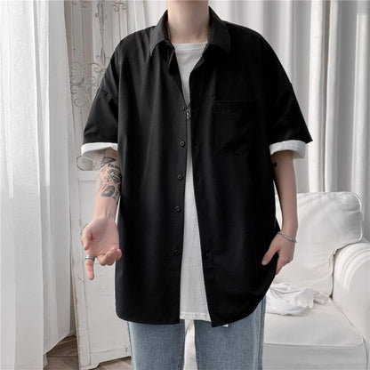 GbolsosMen's Solid Color Shirts 2021 Summer Fashion Woman Short Sleeve Shirt Casual Oversize Tops Male Clothing