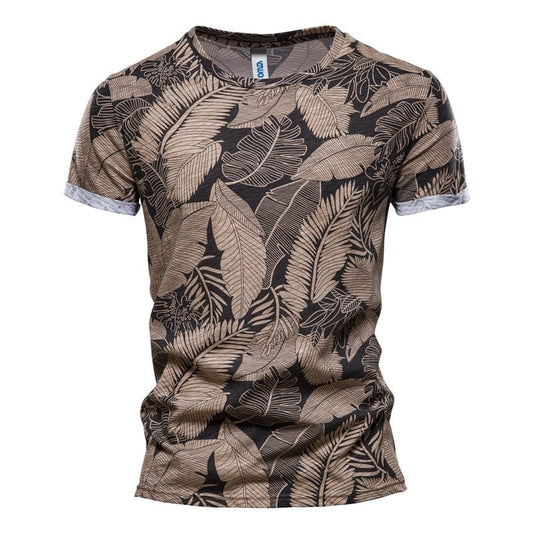 GbolsosAIOPESON 2021 New Summer Leaf Printed T Shirts Men O-neck 100% Cotton Short-sleeved Men's T-Shirt Summer Male Tops Tee Shirts