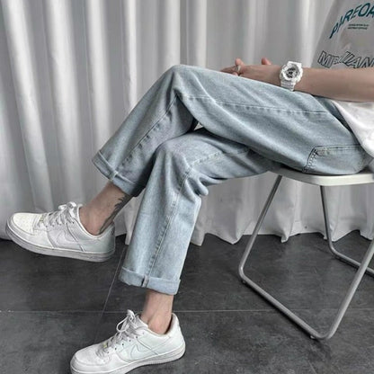 gbolsos  Men Blue Jeans Ankle-length Denim Solid Large Size 3XL Spring Chic Leisure All-match Korean Style Mens Trousers Teens Bf Ulzzang