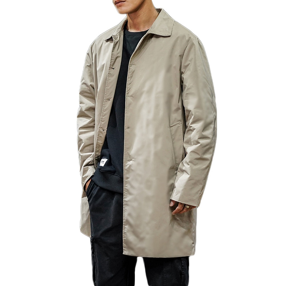 GbolsosMen's Jackets 2021 Spring Single Breasted Medium-Long Trench Coat Male Solid Color Khaki Coat Windbreaker Plus Size 4XL 5XL